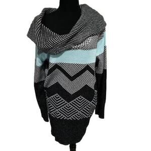 Vanity Long‎ Teal gray sweater Dress metallic thread Y2k 90 punk Sz L Geometric